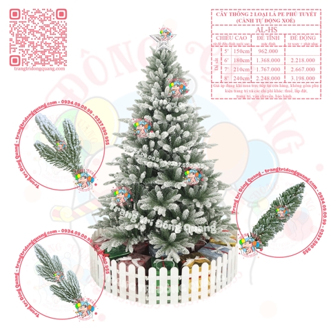 Cây thông 2 loại lá PE phủ tuyết (AL-HS - cành tự động xoè)