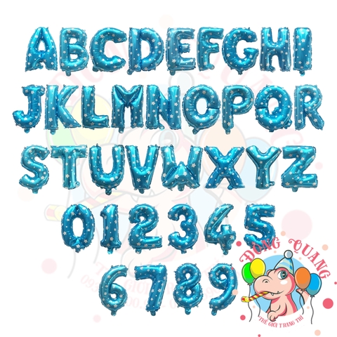 Bong bóng nhôm chữ, số (40/80/100cm) - xanh sao