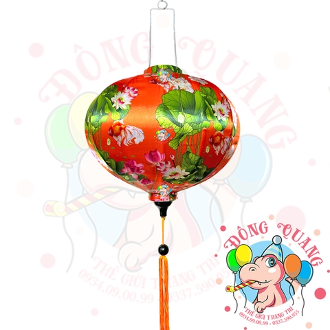 Lồng đèn Hội An vải bóng hoa văn - dáng tròn