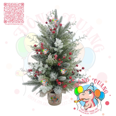 Cây thông mini 4 loại lá phủ tuyết cherry