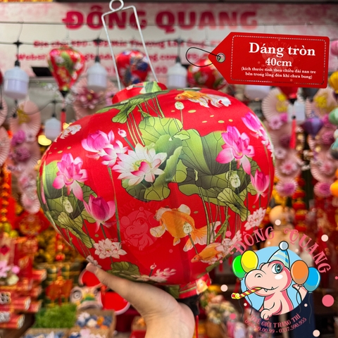 Lồng đèn Hội An vải bóng hoa văn - dáng tròn