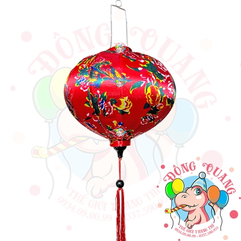 Lồng đèn Hội An vải bóng hoa văn - dáng tròn