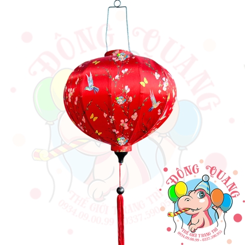Lồng đèn Hội An vải bóng hoa văn - dáng tròn