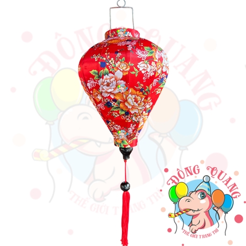 Lồng đèn Hội An vải bóng hoa văn - dáng tỏi