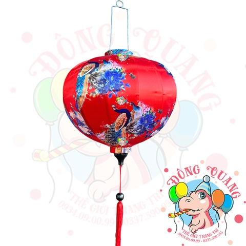 Lồng đèn Hội An vải bóng hoa văn - dáng tròn