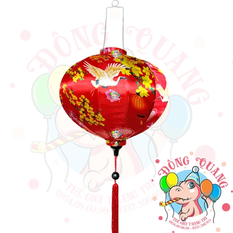 Lồng đèn Hội An vải bóng hoa văn - dáng tròn