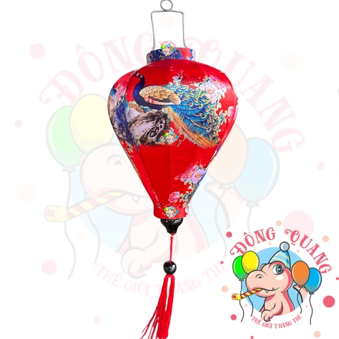 Lồng đèn Hội An vải bóng hoa văn - dáng tỏi