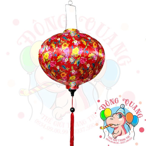 Lồng đèn Hội An vải bóng hoa văn - dáng tròn