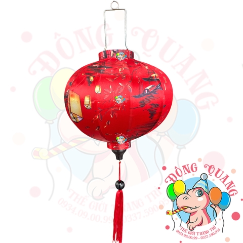Lồng đèn Hội An vải bóng hoa văn - dáng tròn