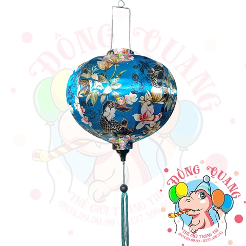 Lồng đèn Hội An vải bóng hoa văn - dáng tròn