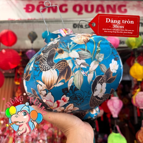 Lồng đèn Hội An vải bóng hoa văn - dáng tròn