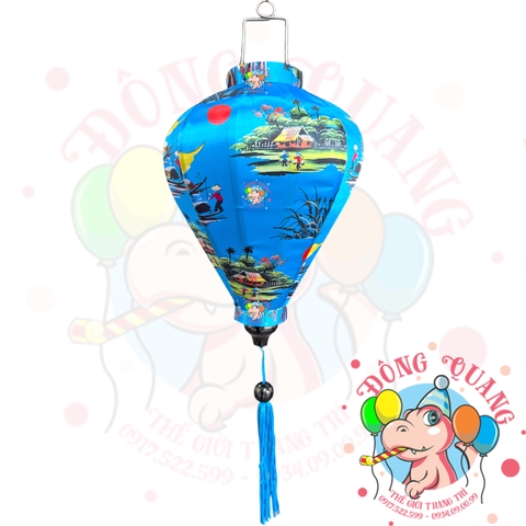 Lồng đèn Hội An vải bóng hoa văn - dáng tỏi