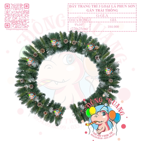 Dây trang trí 3 loại lá phun sơn gắn trái thông