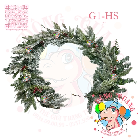 Dây trang trí 5 loại lá thông phủ tuyết cherry