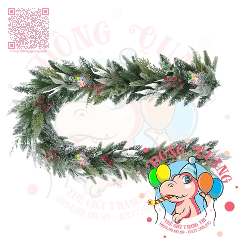 Dây trang trí 5 loại lá thông phủ tuyết cherry