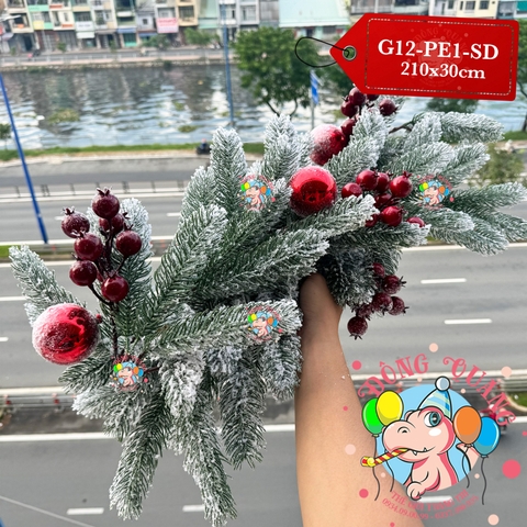 Dây trang trí nhánh thông PE lá đơn phủ tuyết