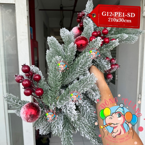 Dây trang trí nhánh thông PE lá đơn phủ tuyết