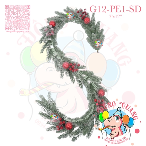 Dây trang trí nhánh thông PE lá đơn phủ tuyết