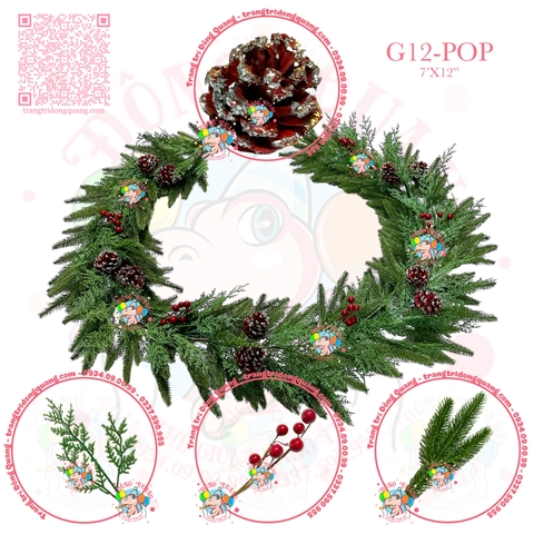 Dây trang trí 2 loại lá PE trái thông, cherry