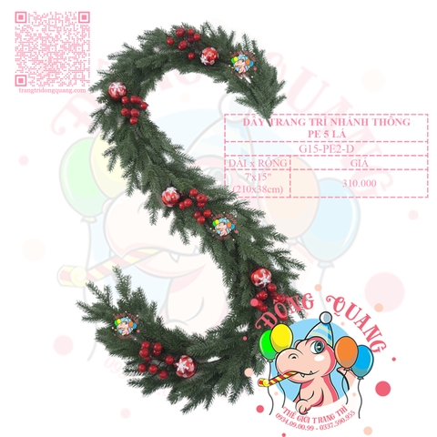 Dây trang trí nhánh thông PE 5 lá