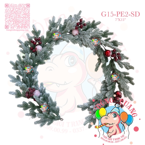 Dây trang trí nhánh thông PE 5 lá phủ tuyết