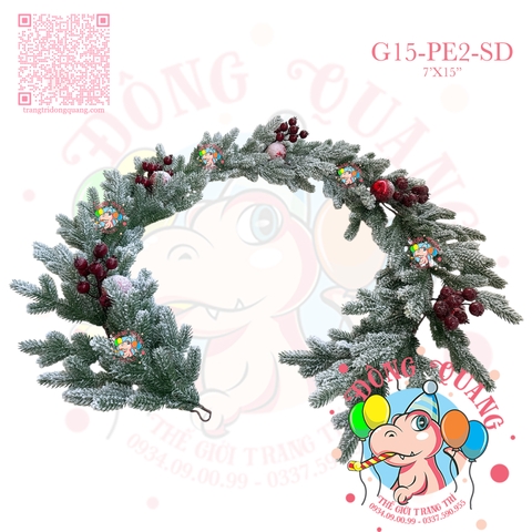 Dây trang trí nhánh thông PE 5 lá phủ tuyết