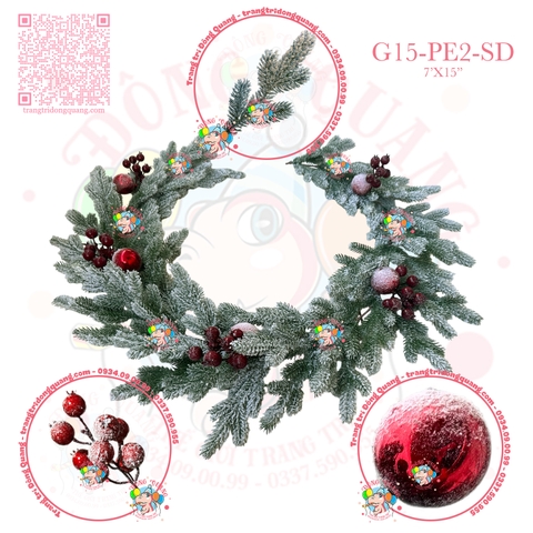 Dây trang trí nhánh thông PE 5 lá phủ tuyết