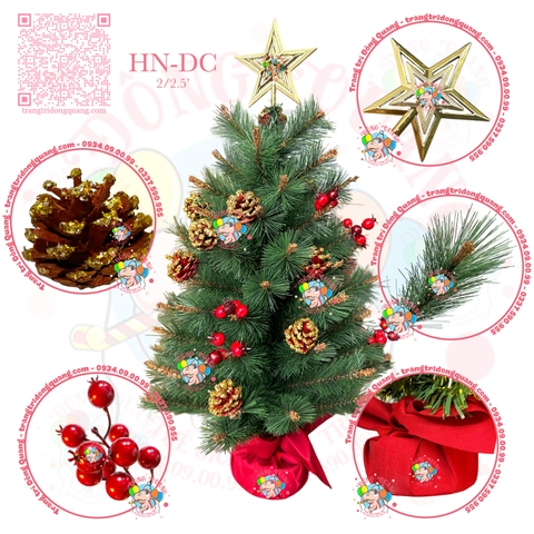 Cây thông mini cước đầu vàng gắn trái thông, cherry