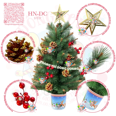 Cây thông mini cước đầu vàng gắn trái thông, cherry (HN-DC)