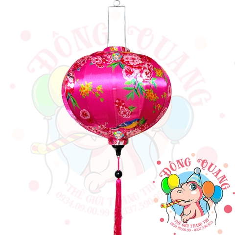 Lồng đèn Hội An vải bóng hoa văn - dáng tròn