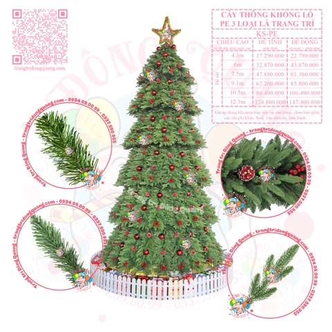 Cây thông khổng lồ PE 3 loại lá trang trí