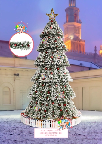 Cây thông khổng lồ PE 3 loại lá phủ tuyết trang trí