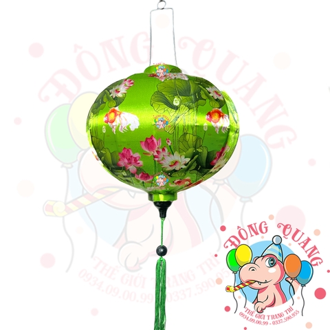 Lồng đèn Hội An vải bóng hoa văn - dáng tròn