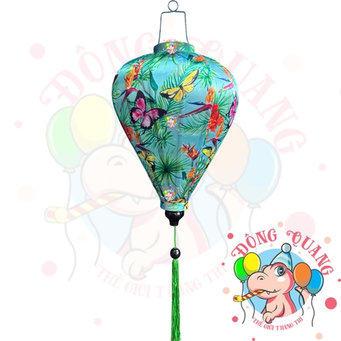 Lồng đèn Hội An vải bóng hoa văn - dáng tỏi