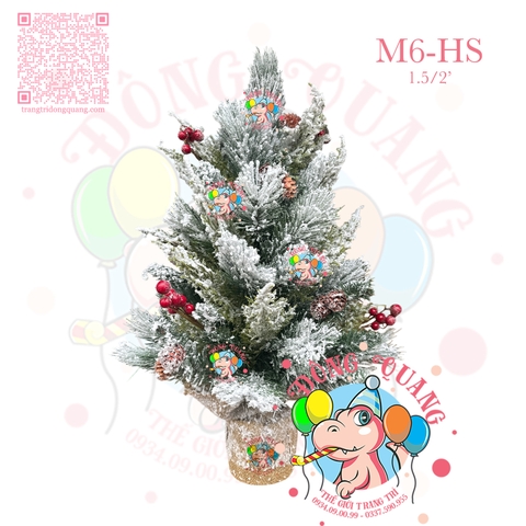 Cây thông mini 3 loại lá phủ tuyết trái thông, cherry