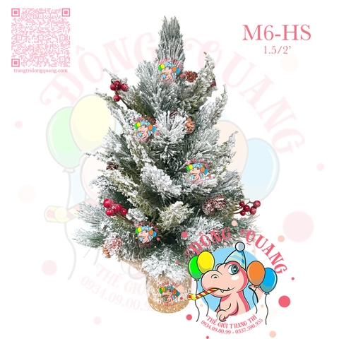 Cây thông mini 3 loại lá phủ tuyết trái thông, cherry