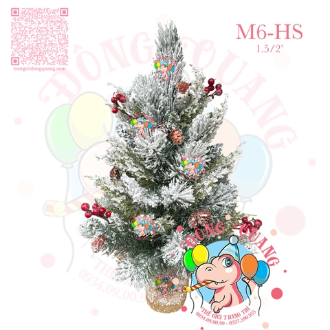 Cây thông mini 3 loại lá phủ tuyết trái thông, cherry