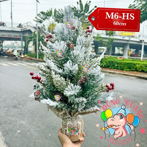 Cây thông mini 3 loại lá phủ tuyết trái thông, cherry