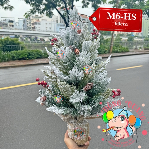 Cây thông mini 3 loại lá phủ tuyết trái thông, cherry