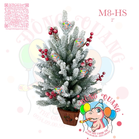 Cây thông mini PE 3 loại lá phủ tuyết cherry (chậu nhựa)