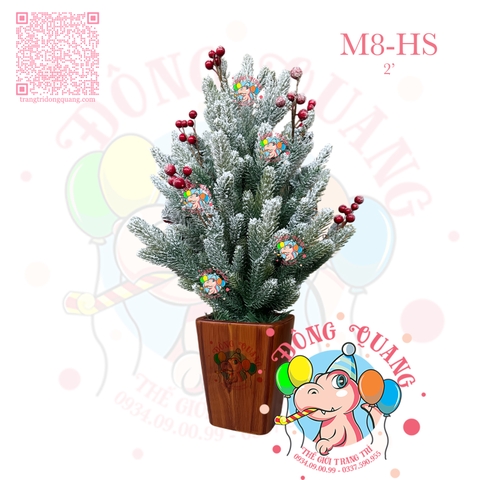 Cây thông mini PE 3 loại lá phủ tuyết cherry (chậu nhựa)