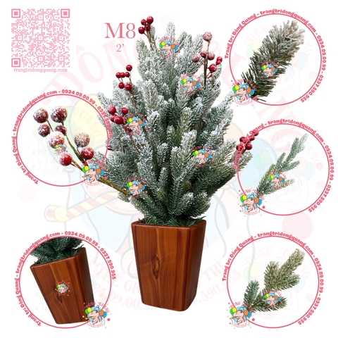 Cây thông mini PE 3 loại lá phủ tuyết cherry (chậu nhựa)