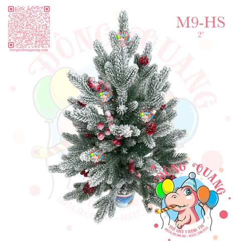 Cây thông mini PE phủ tuyết trái thông, cherry