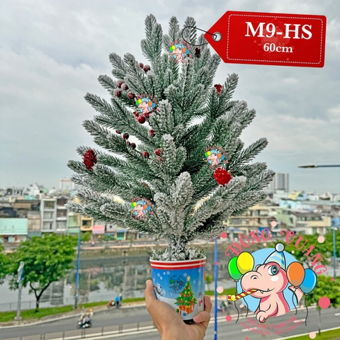 Cây thông mini PE phủ tuyết trái thông, cherry