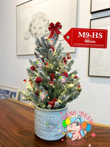 Cây thông mini PE phủ tuyết trái thông, cherry