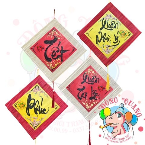 Mành tre vuông chữ Tết thư pháp 40cm