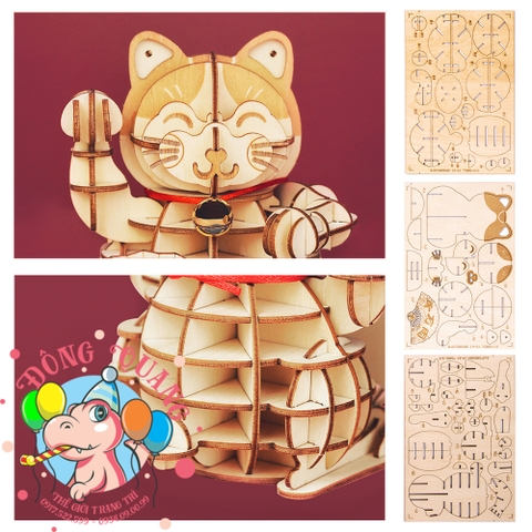 Mèo thần tài gỗ lắp ráp