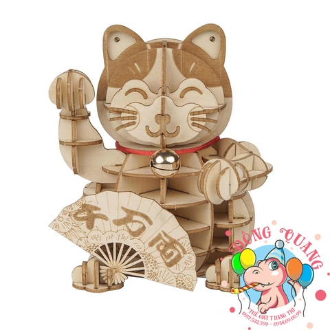Mèo thần tài gỗ lắp ráp