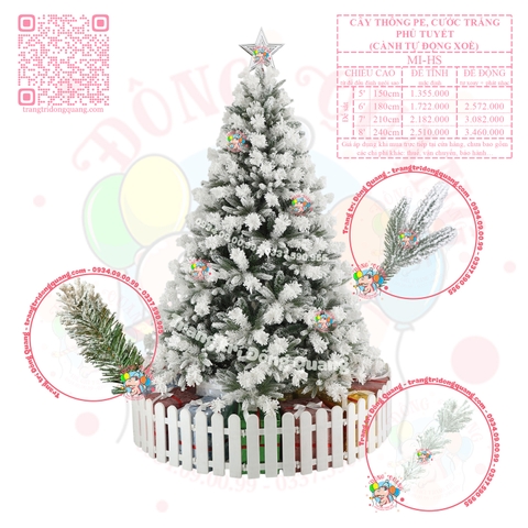 Cây thông PE, cước trắng phủ tuyết (cành tự động xoè)
