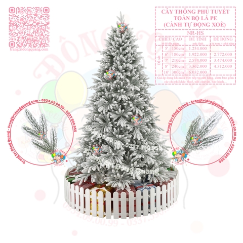 Cây thông phủ tuyết toàn bộ lá PE (cành tự động xoè)